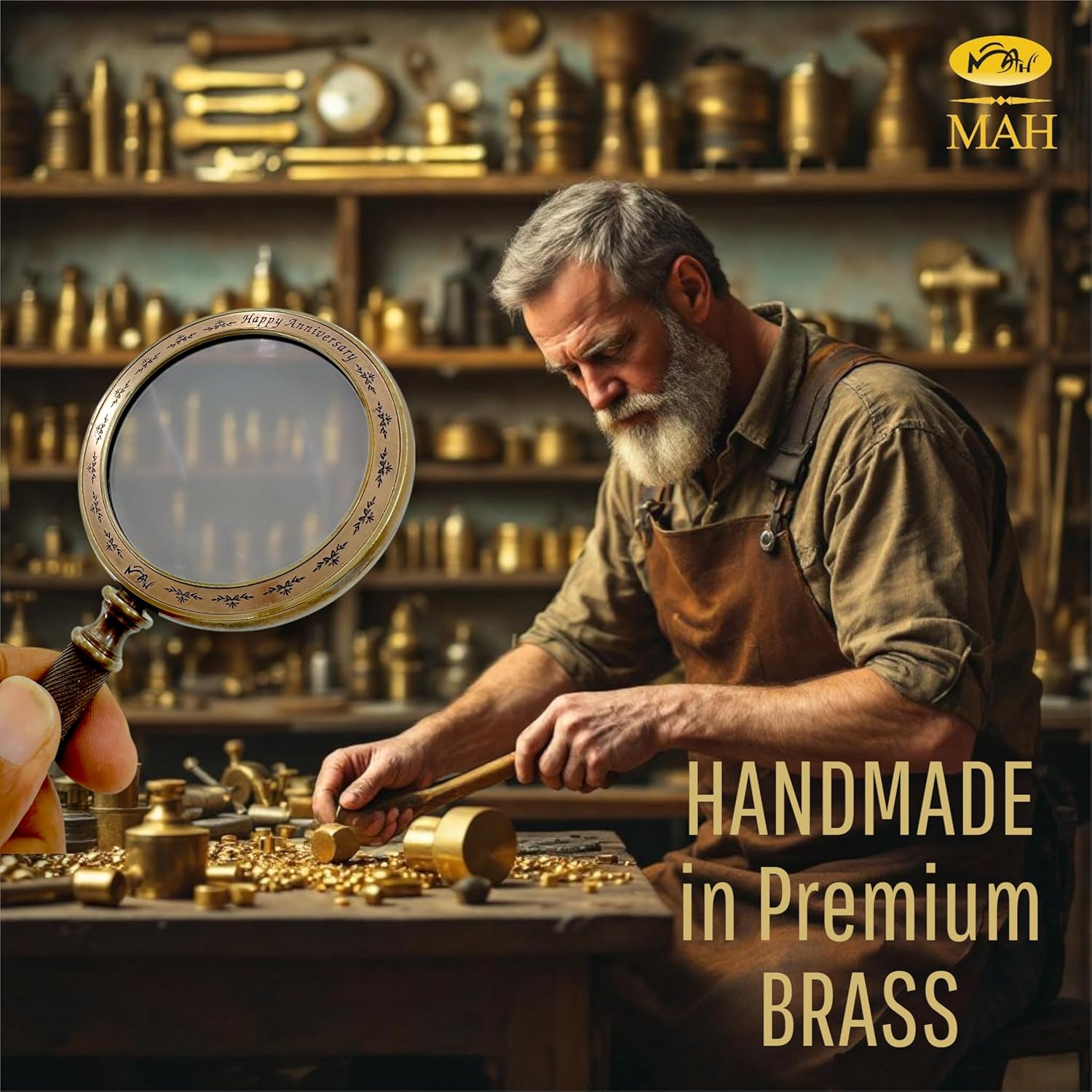 All-Brass Handheld Magnifier 3.2" with Antique Finish and Unique Leather Case view 2