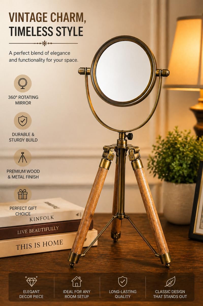 Brass Magnifier 4" on Three-Legged Wooden Tripod Stand view 3