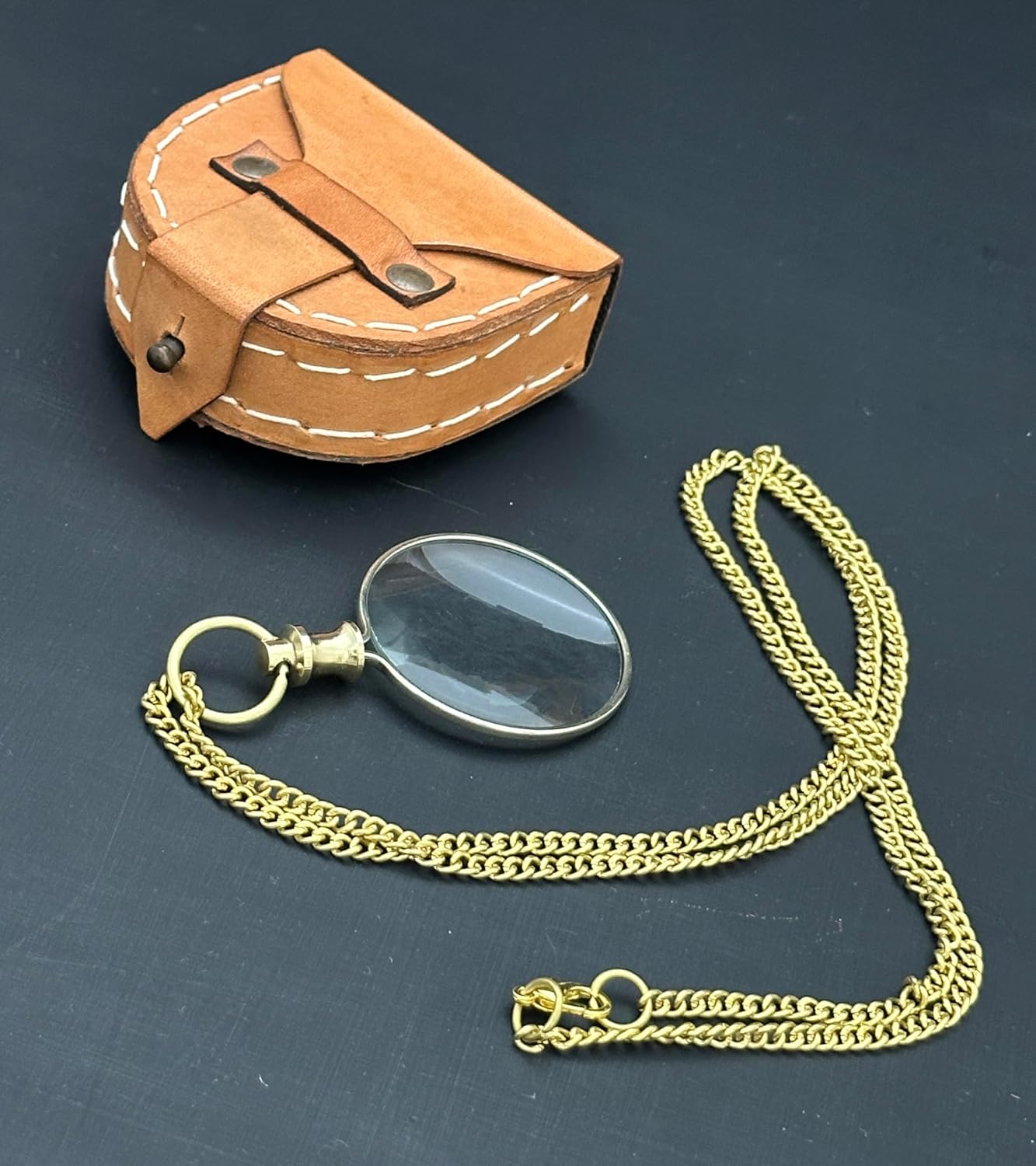 Polished Brass Pendant Magnifier 1.75" with 15" Chain view 5