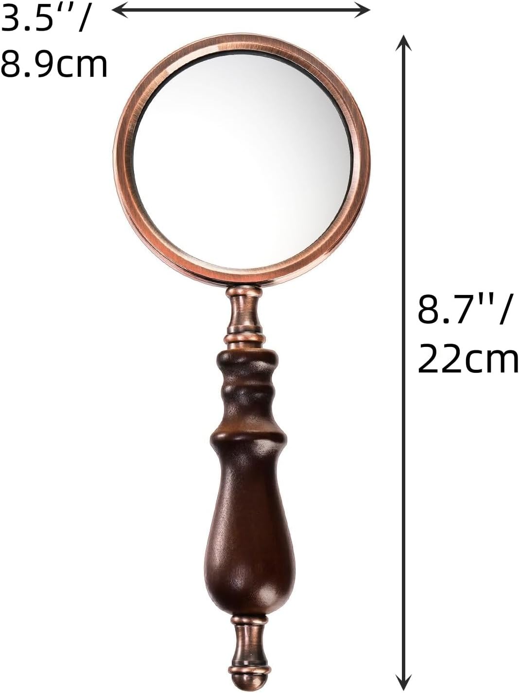 Brass Handheld Magnifier 3.5" with Copper Finish Frame and Wooden Handle view 3