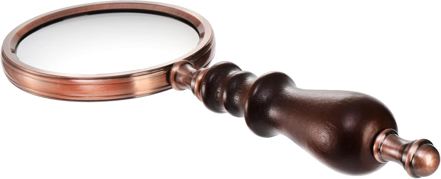 Brass Handheld Magnifier 3.5" with Copper Finish Frame and Wooden Handle view 4