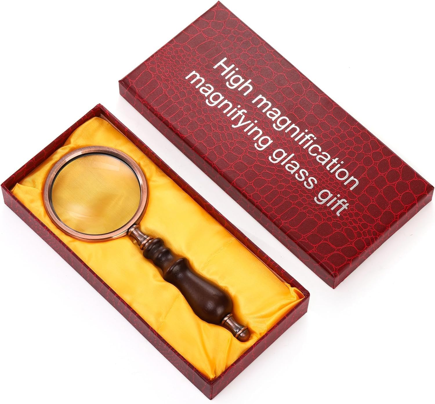 Brass Handheld Magnifier 3.5" with Copper Finish Frame and Wooden Handle view 5