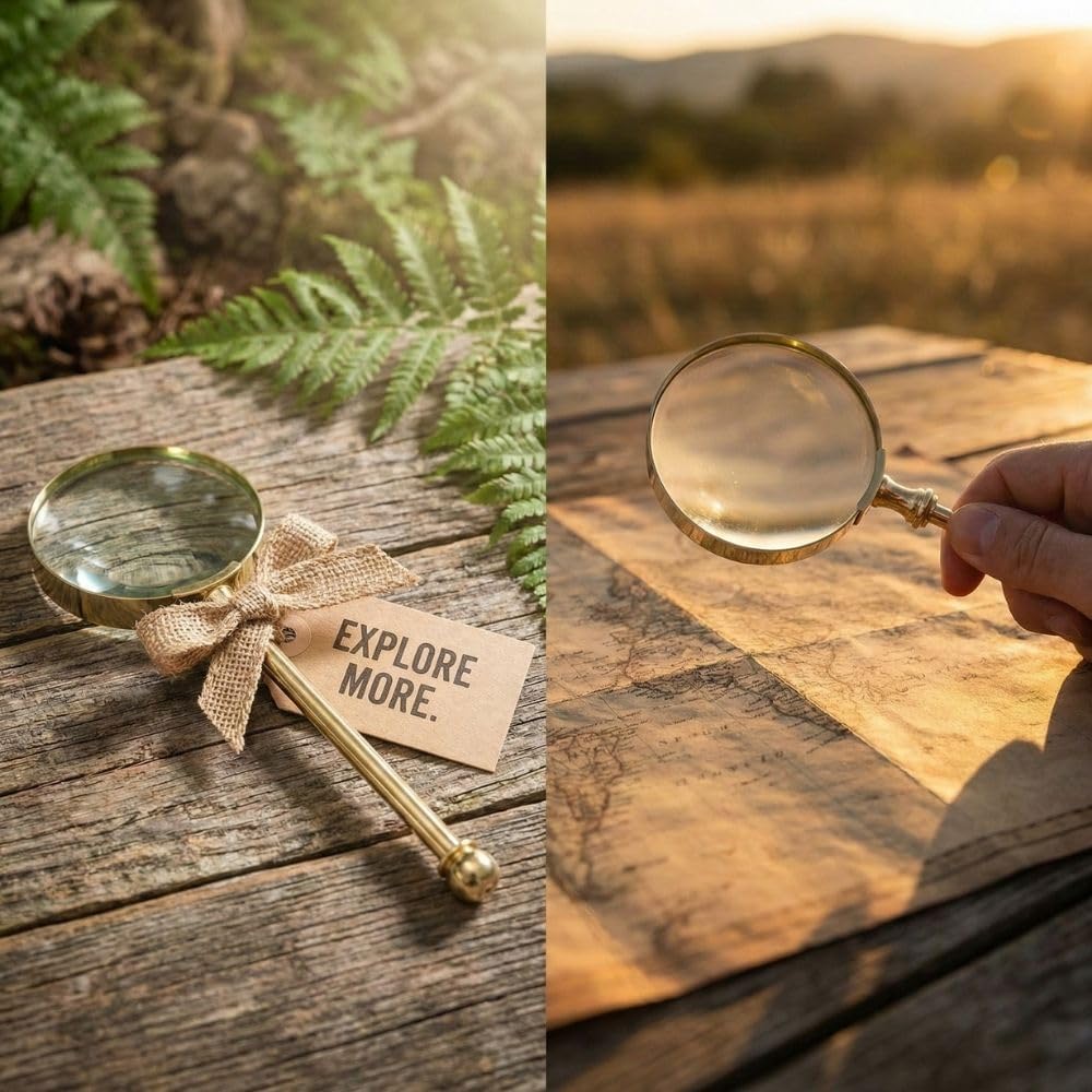 All-Brass Handheld Magnifier 3" with Steampunk Detailing view 5