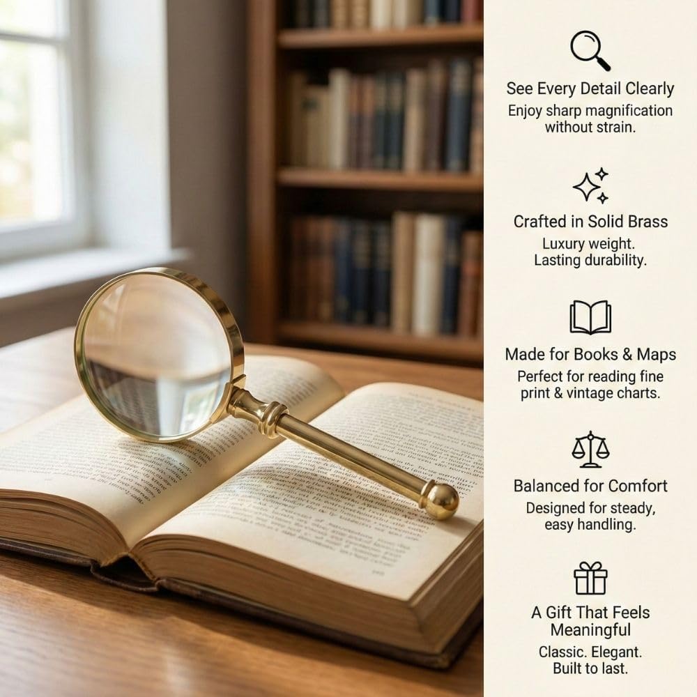 All-Brass Handheld Magnifier 3" with Steampunk Detailing view 6