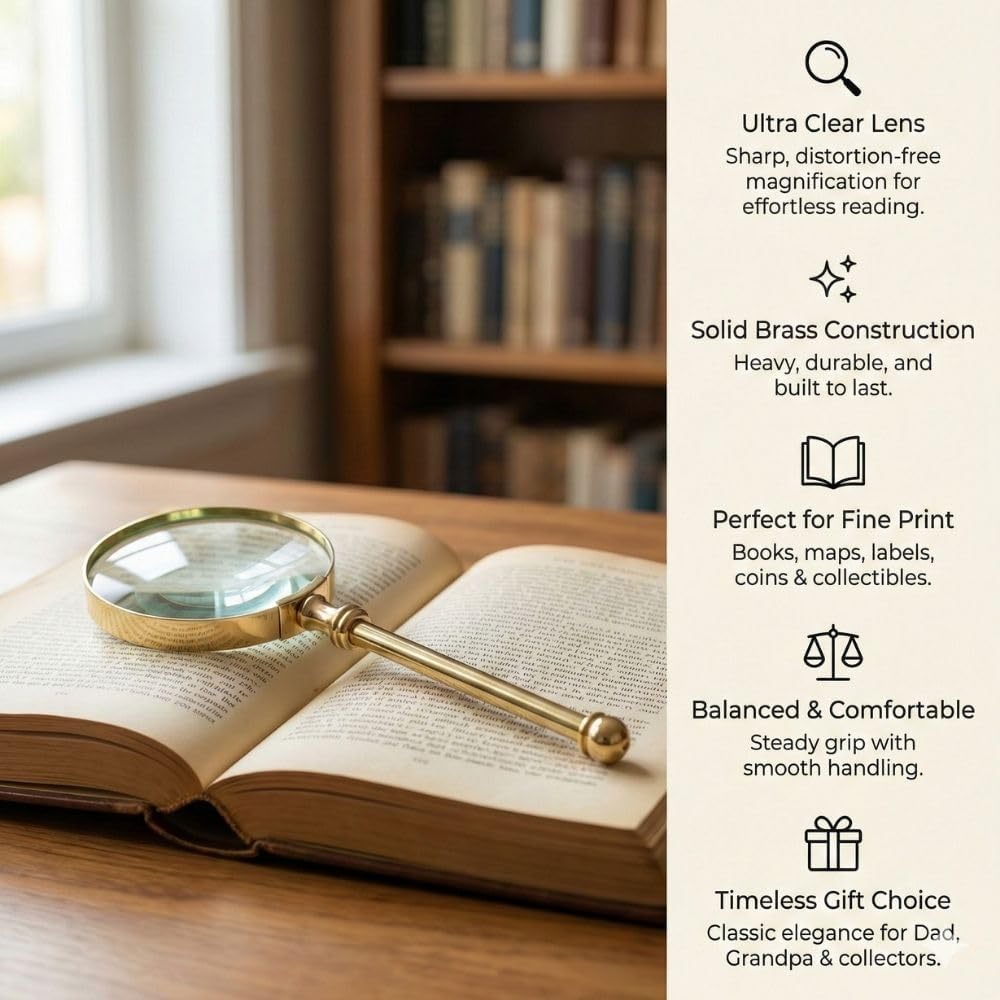 All-Brass Handheld Magnifier 3" with Steampunk Detailing view 9