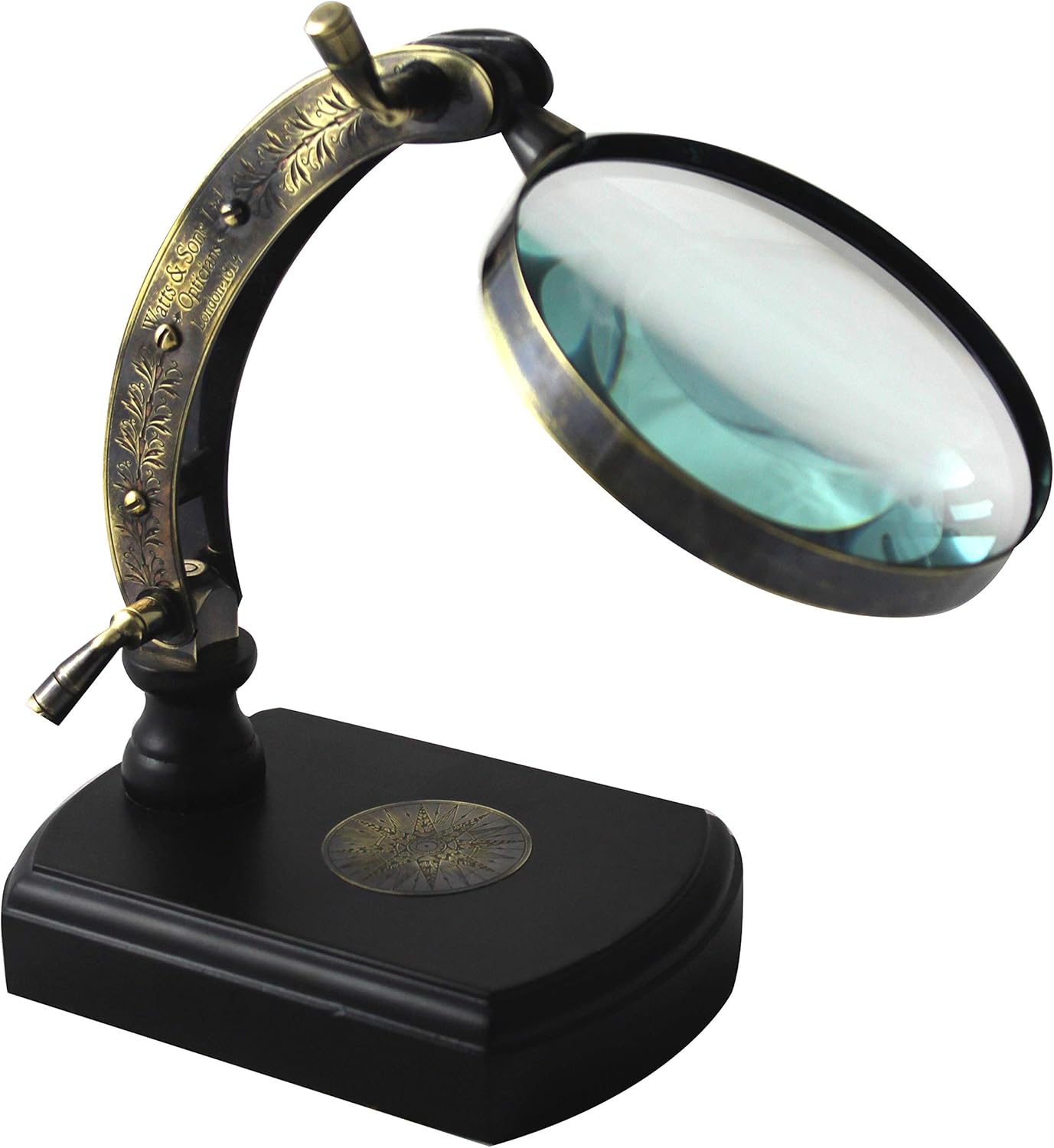 Antique Brass Magnifier 3.5" on Wooden Base Stand view 5