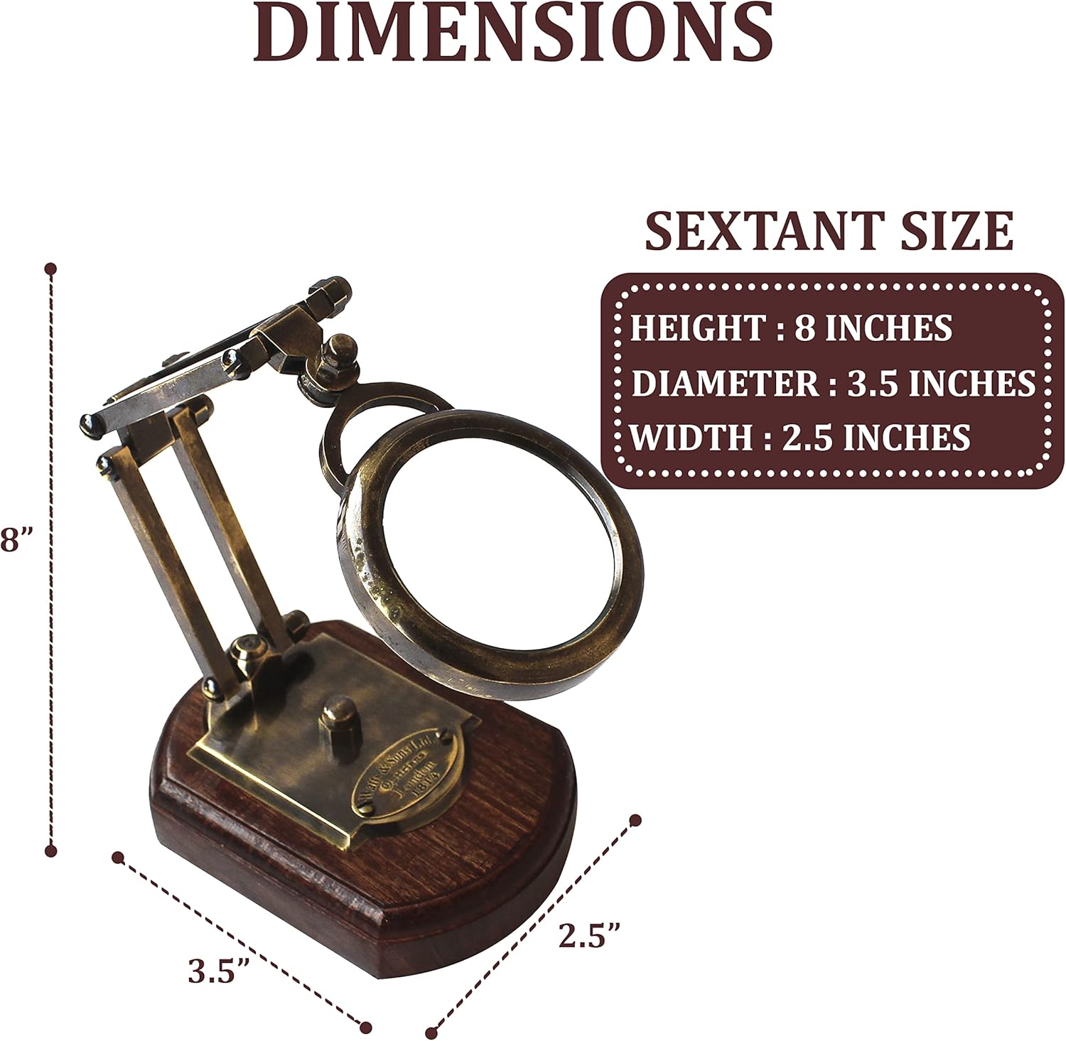 Antique Brass Magnifier 3.5" on Three-Hinge Adjustable Wooden Stand view 3