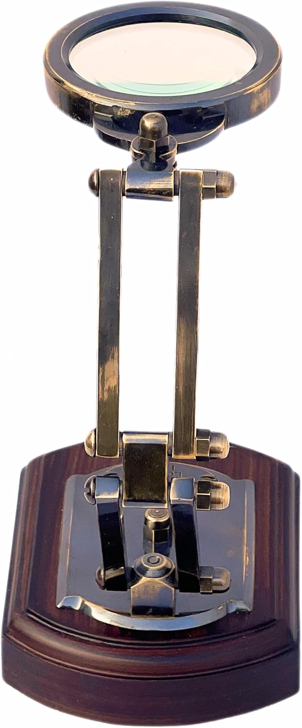 Antique Brass Magnifier 3.5" on Three-Hinge Adjustable Wooden Stand view 6