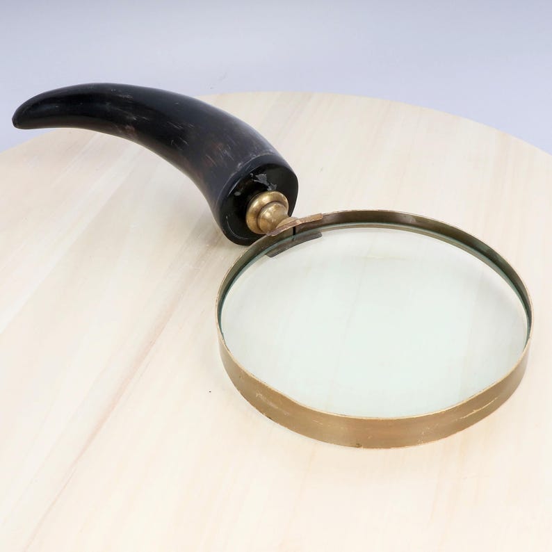 Brass Frame Handheld Magnifier 5" with Horn Handle view 3