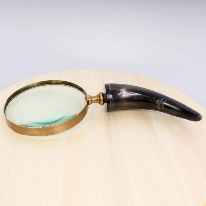 Brass Frame Handheld Magnifier 5" with Horn Handle view 4