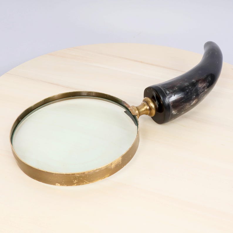 Brass Frame Handheld Magnifier 5" with Horn Handle view 5