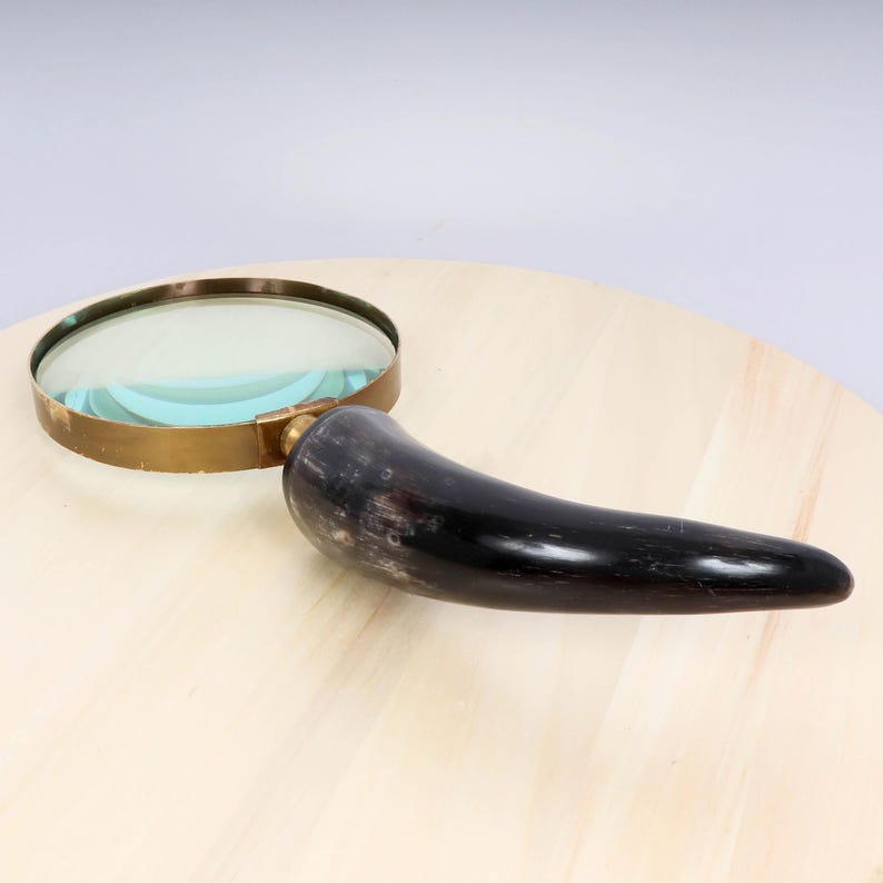 Brass Frame Handheld Magnifier 5" with Horn Handle view 6