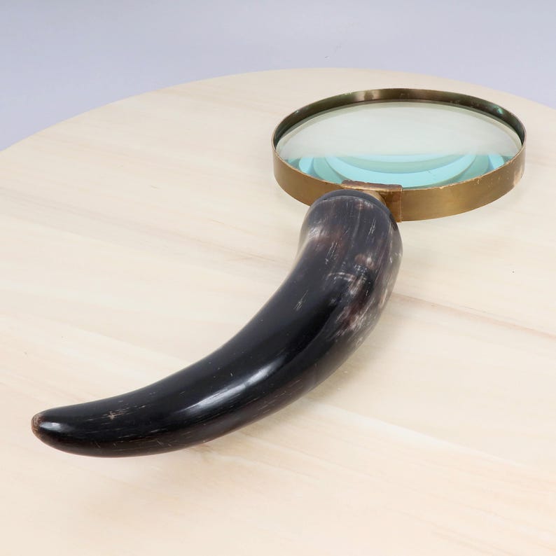 Brass Frame Handheld Magnifier 5" with Horn Handle view 8