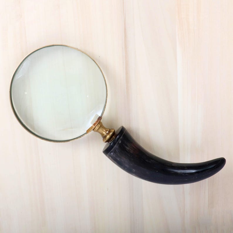 Brass Frame Handheld Magnifier 5" with Horn Handle view 11
