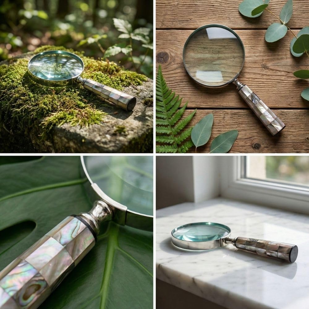 Brass Frame Handheld Magnifier 4" with Mother of Pearl Handle view 3