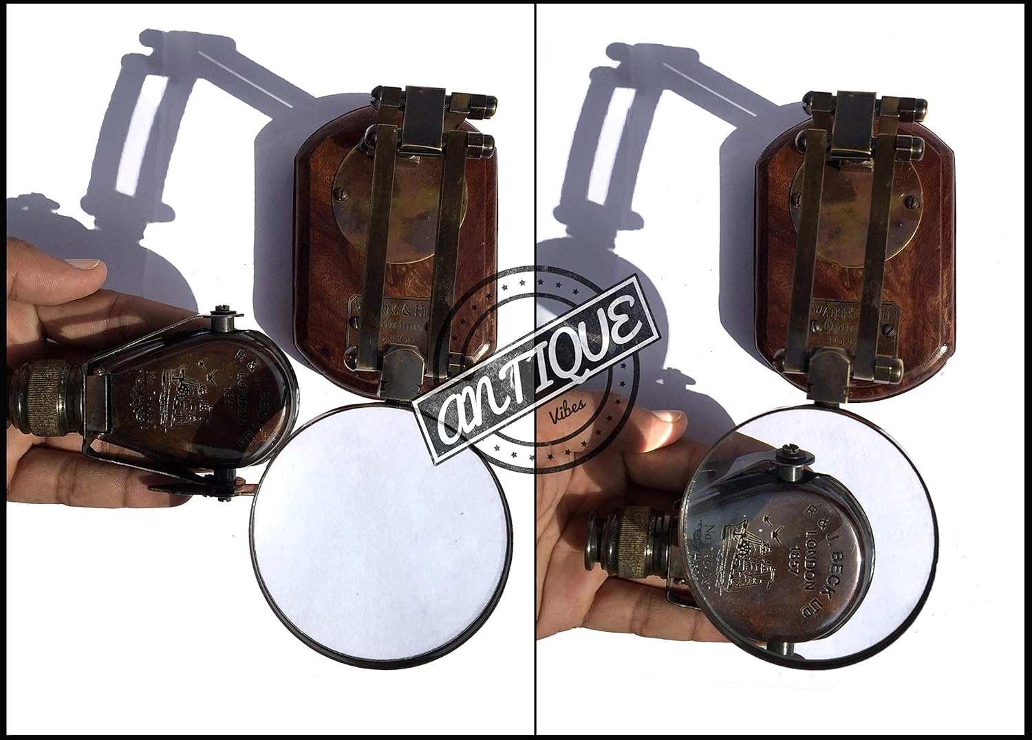 All-Brass Magnifier 3" on Three-Hinge Adjustable Wooden Base Stand view 8