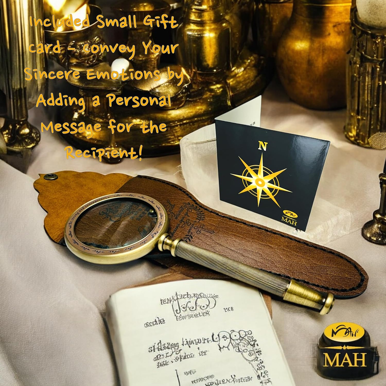 All-Brass Handheld Magnifier 3.2" with Bible Verse Engraving and Leather Case view 2
