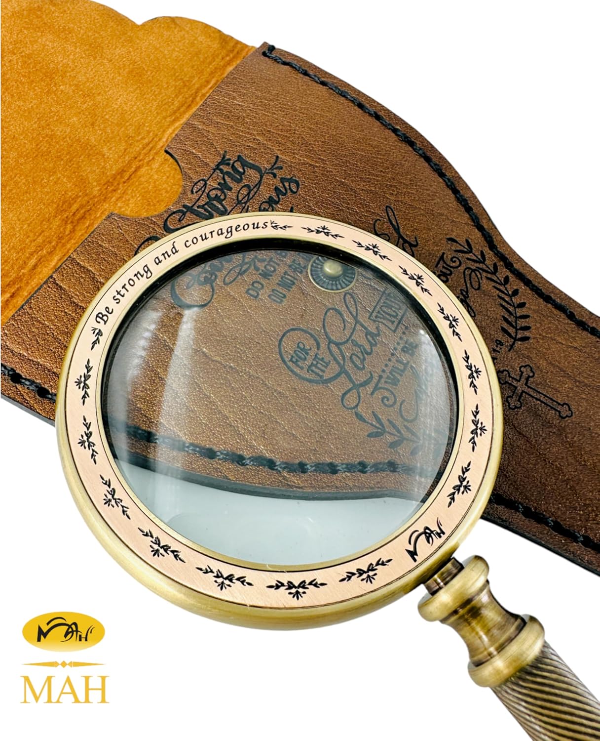 All-Brass Handheld Magnifier 3.2" with Bible Verse Engraving and Leather Case view 4