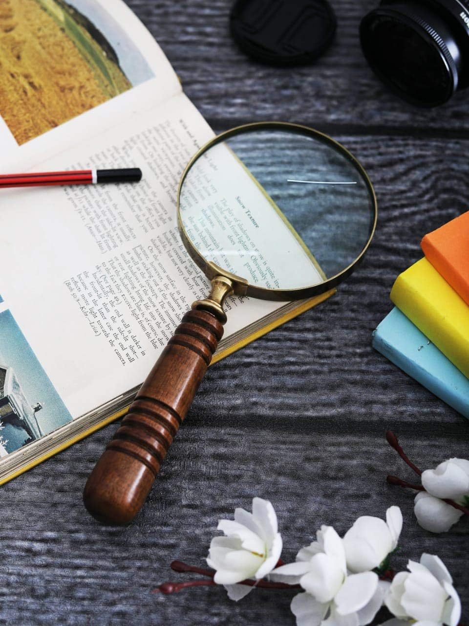 Brass Frame Handheld Magnifier 4" with Wooden Handle view 2