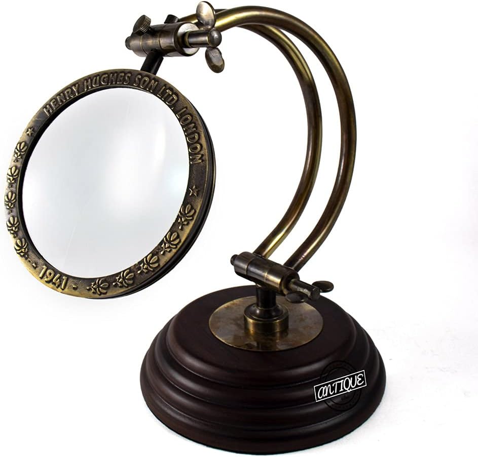 All-Brass Magnifier 4" on Adjustable Wooden Base — Henry Hughes and Sons Ltd London view 3