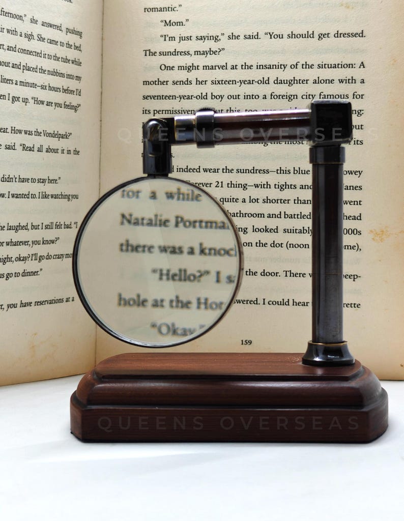 All-Brass Magnifier 2.5" on Extendable Arm MDF Wood Base Stand view 7