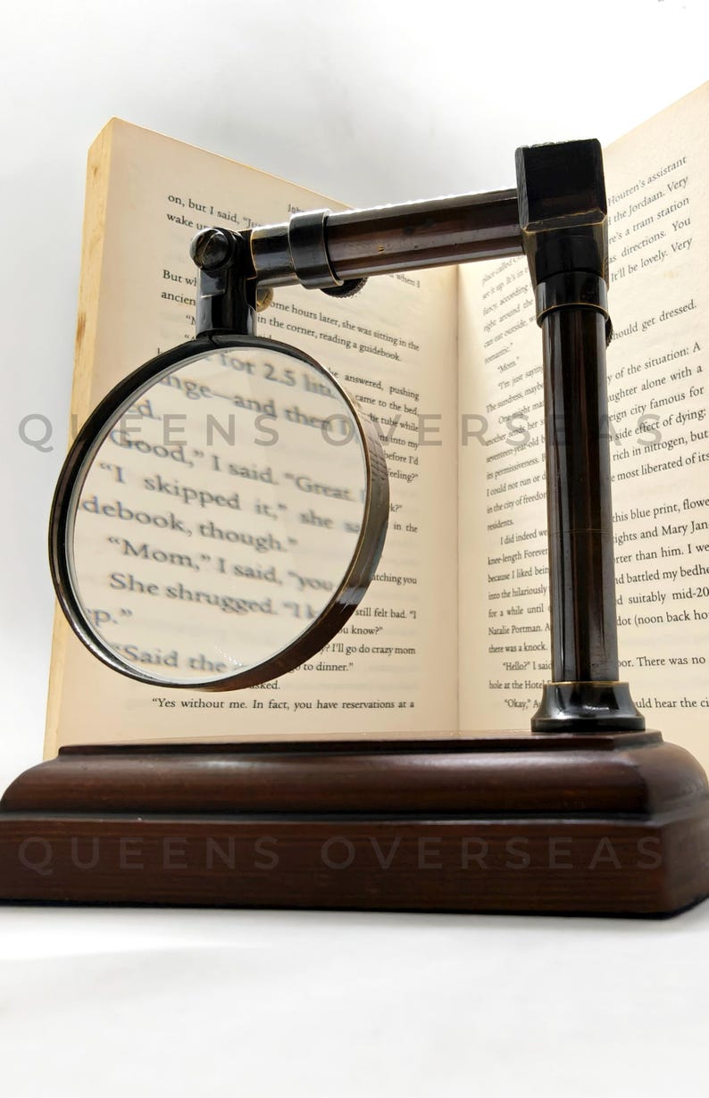 All-Brass Magnifier 2.5" on Extendable Arm MDF Wood Base Stand view 8