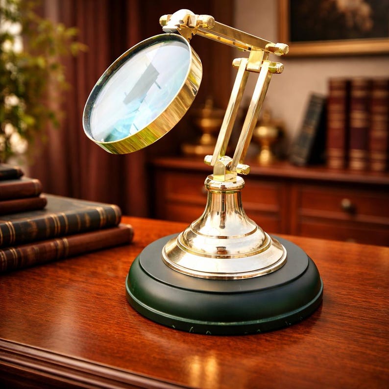 Polished Brass Magnifier 3" on Wooden Stand Base view 7