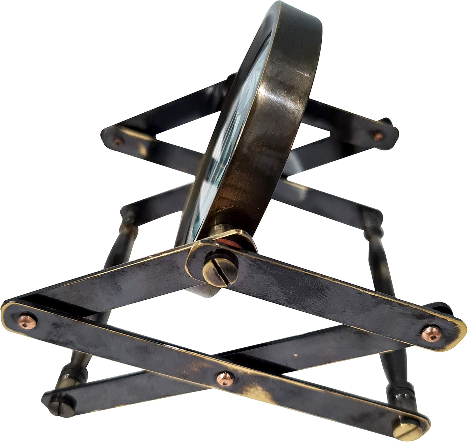 Antique Brass Channer Magnifier 3.5" on Foldable Zigzag Stand view 9