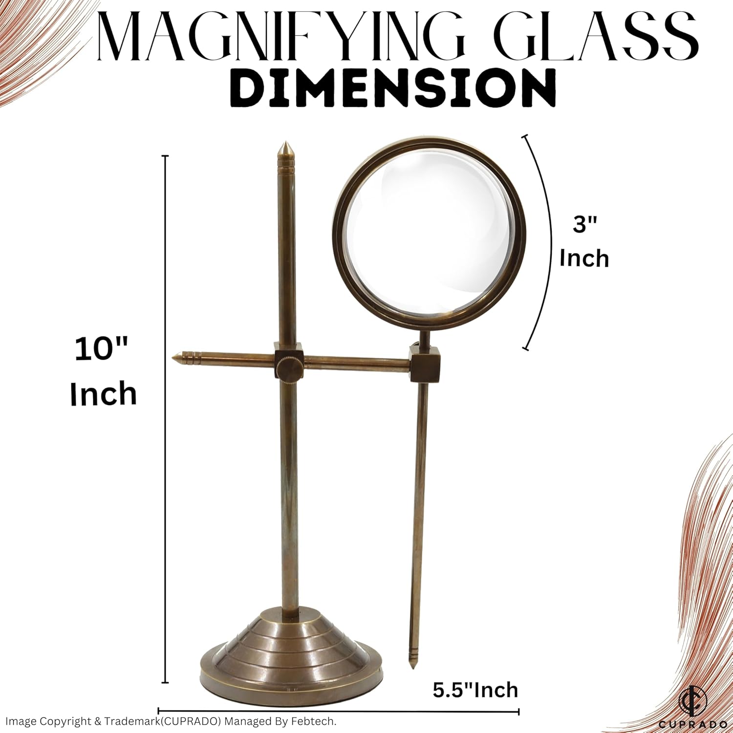 All-Brass Magnifier 3" on Highly Adjustable Antique Stand view 3