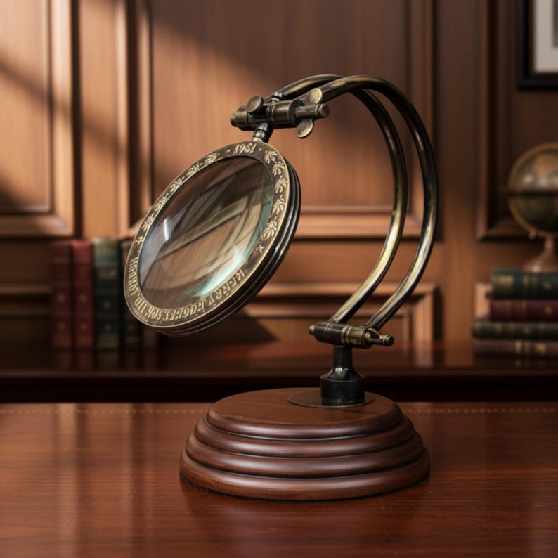 All-Brass Magnifier 3.5" on Adjustable Wooden Stand view 6