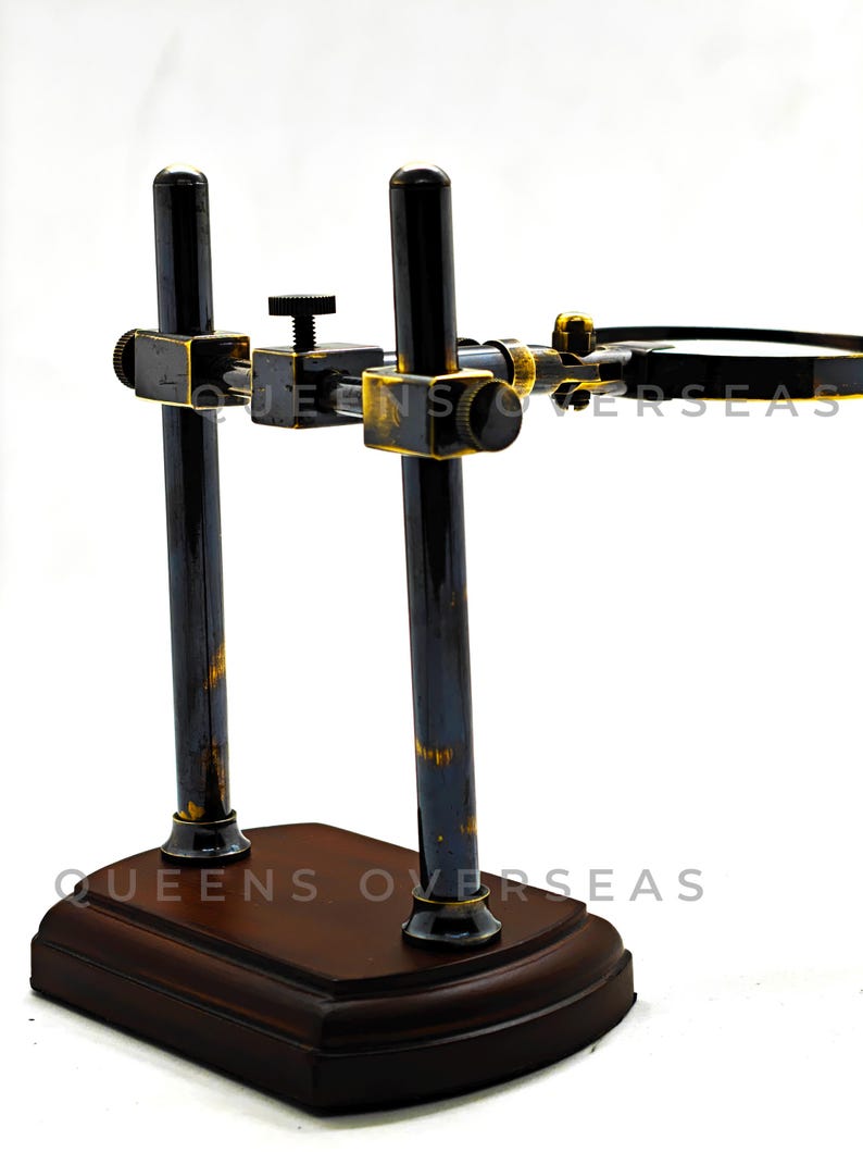 All-Brass Magnifier 2.5" on Extendable Arm Wooden Base Stand view 7