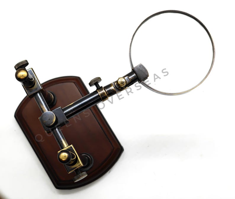 All-Brass Magnifier 2.5" on Extendable Arm Wooden Base Stand view 8