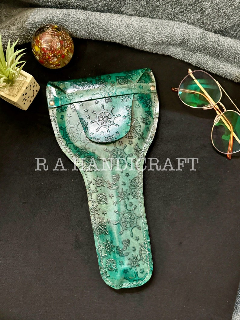 Solid Brass Handheld Magnifier 3" with Engraved Floral Green Leather Case view 5