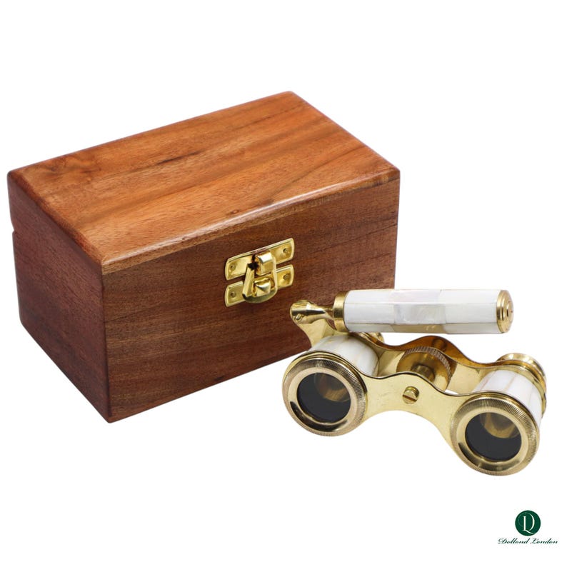 Brass Opera Glasses with Wooden Box — White Pearl view 11
