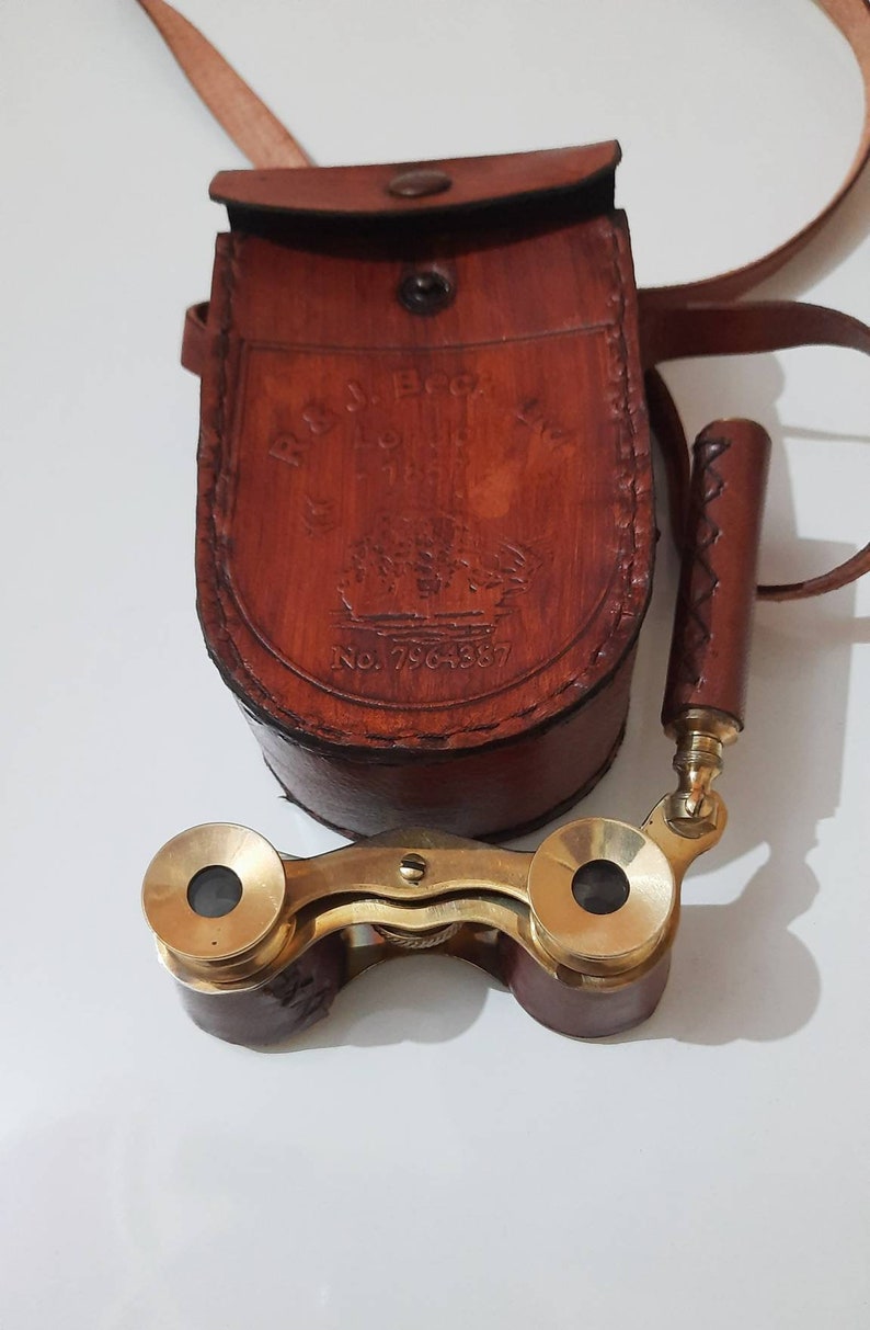 Leather-Wrapped Brass Opera Glasses with Red Leather Case view 5