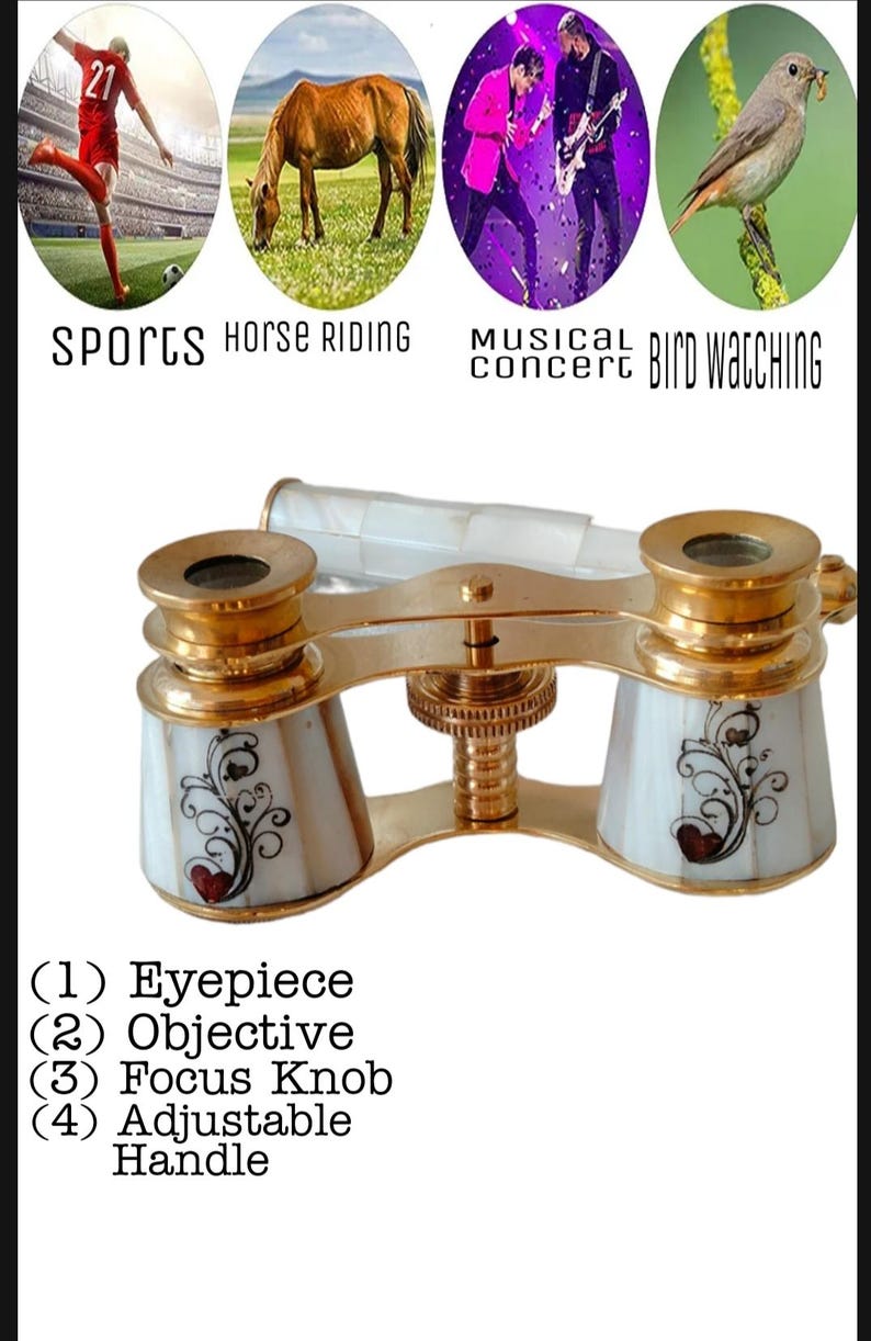 Brass Opera Glasses — Rose Mother of Pearl Inlay view 3