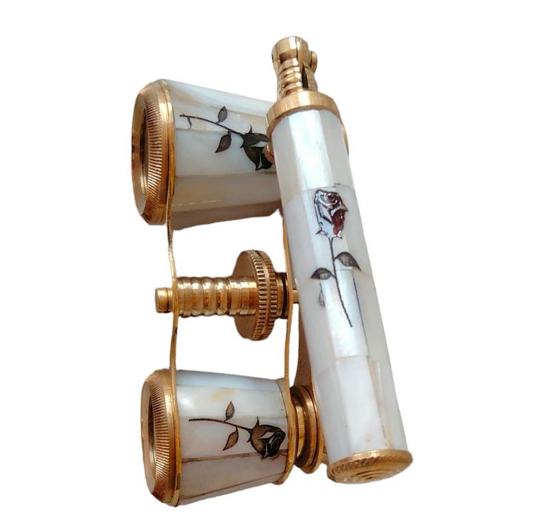 Brass Opera Glasses — Rose Mother of Pearl Inlay view 5