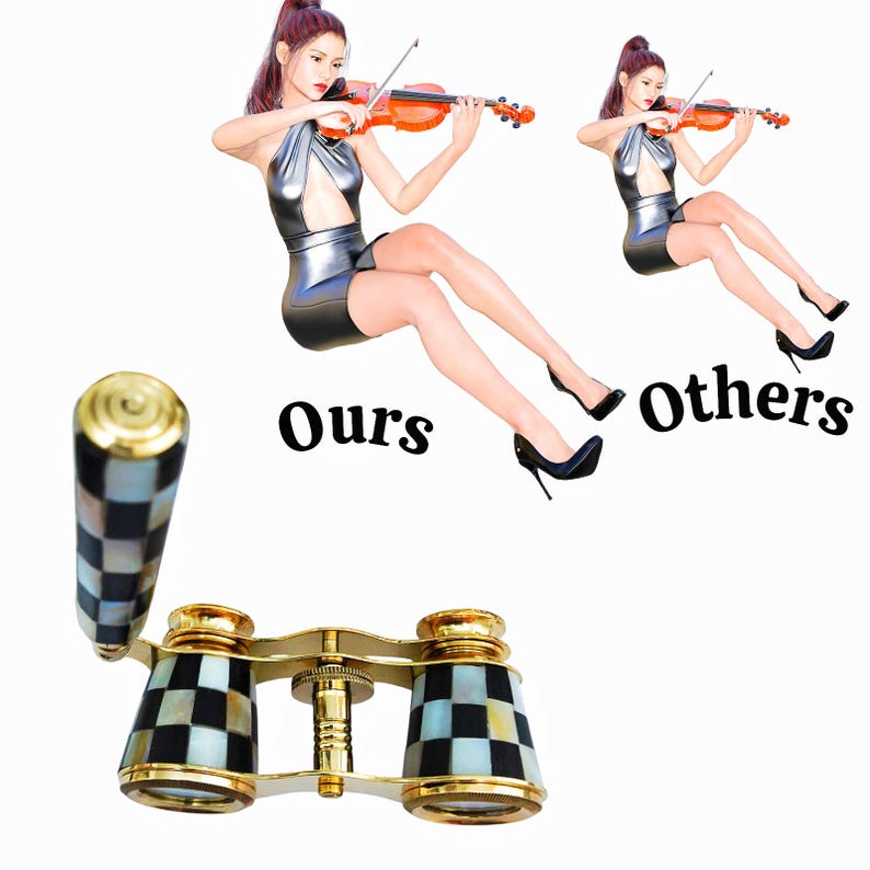 Brass Opera Glasses with Wooden Box — Black and White Mother of Pearl view 6