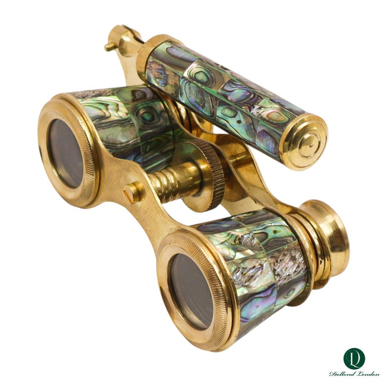 Brass Opera Glasses with Wooden Box — Abalone Inlay view 4