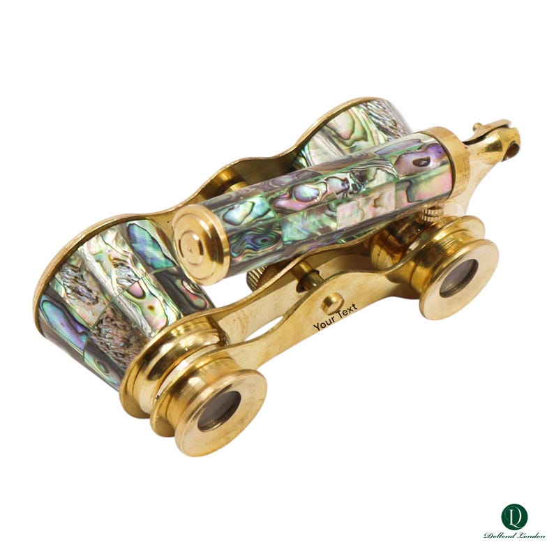 Brass Opera Glasses with Wooden Box — Abalone Inlay view 8