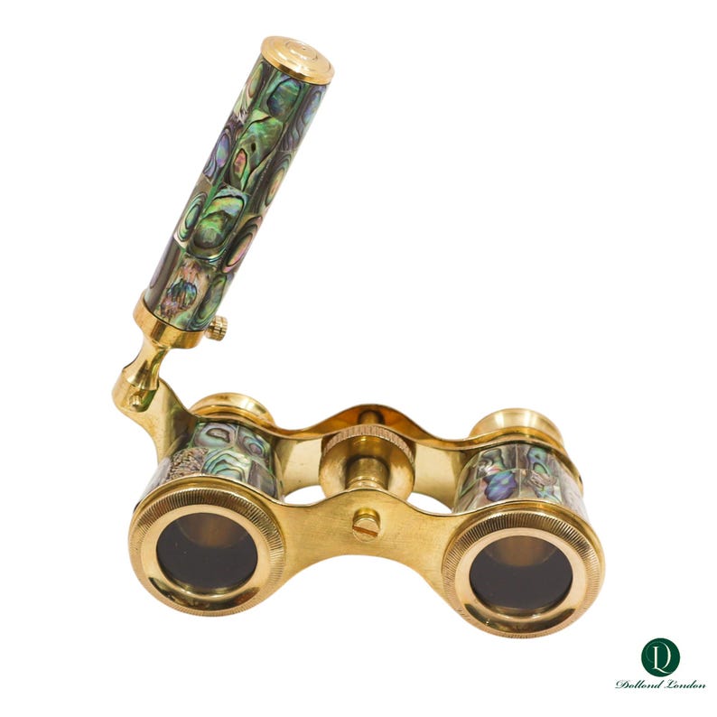 Brass Opera Glasses with Wooden Box — Abalone Inlay view 9