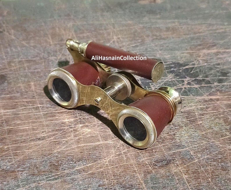 Antique Brass Opera Glasses — Leather-Covered Barrel view 2