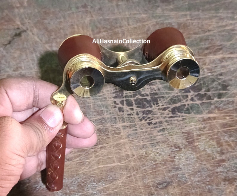 Antique Brass Opera Glasses — Leather-Covered Barrel view 6