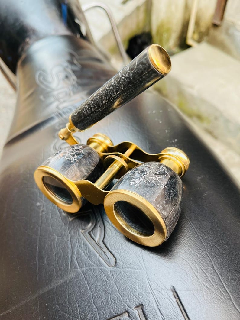 Brass Opera Glasses — Black Mother of Pearl Handle view 6