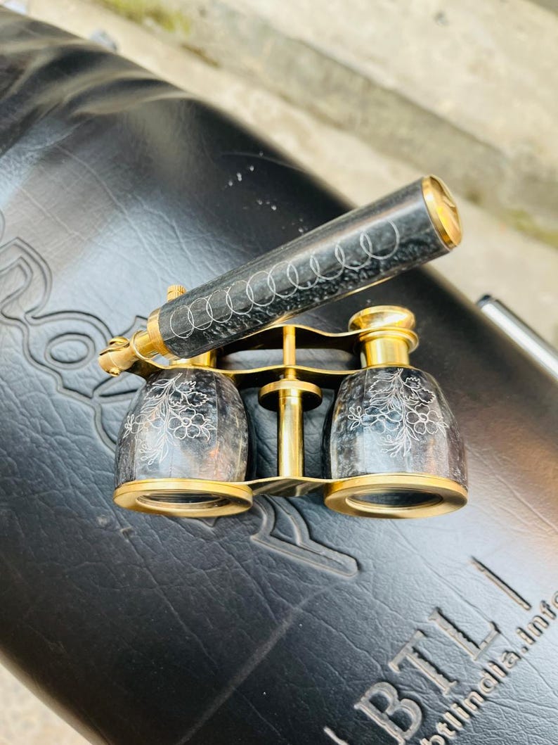 Brass Opera Glasses — Black Mother of Pearl Handle view 7