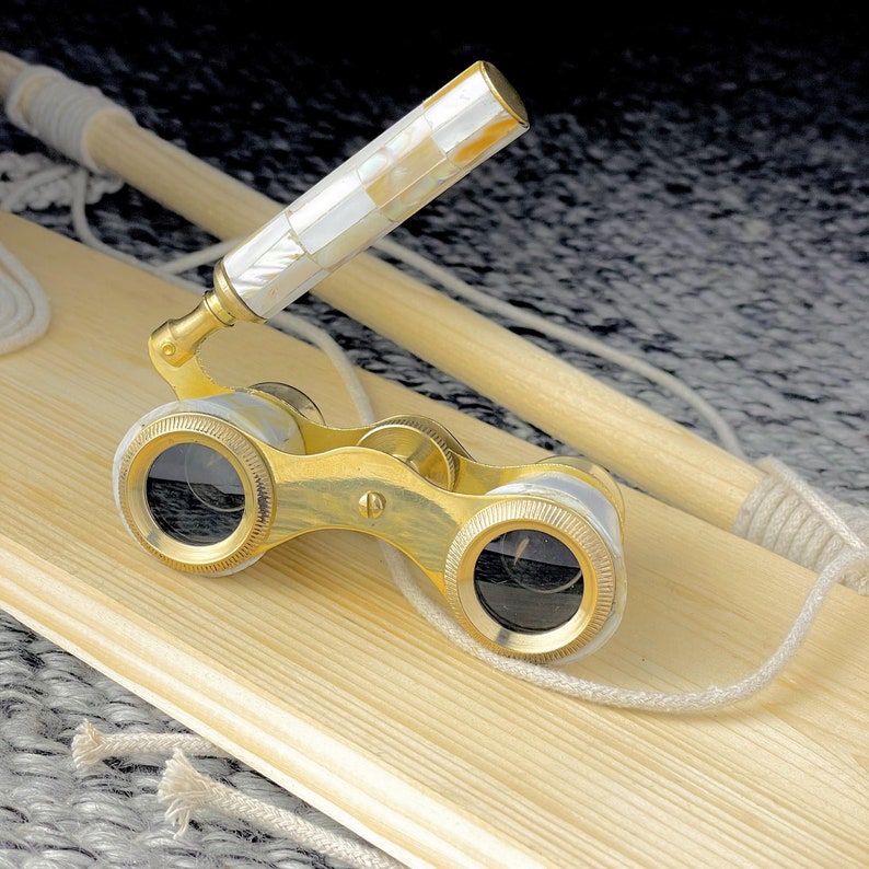 Handcrafted Polished Brass Opera Glasses — White Mother of Pearl view 3