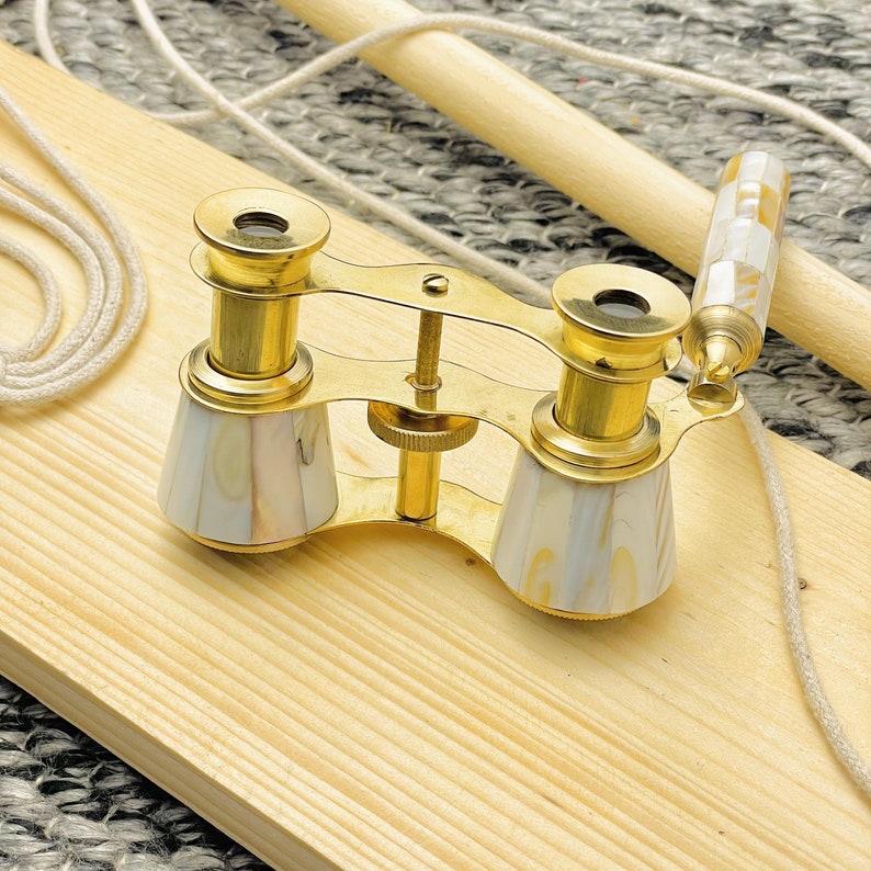 Handcrafted Polished Brass Opera Glasses — White Mother of Pearl view 5