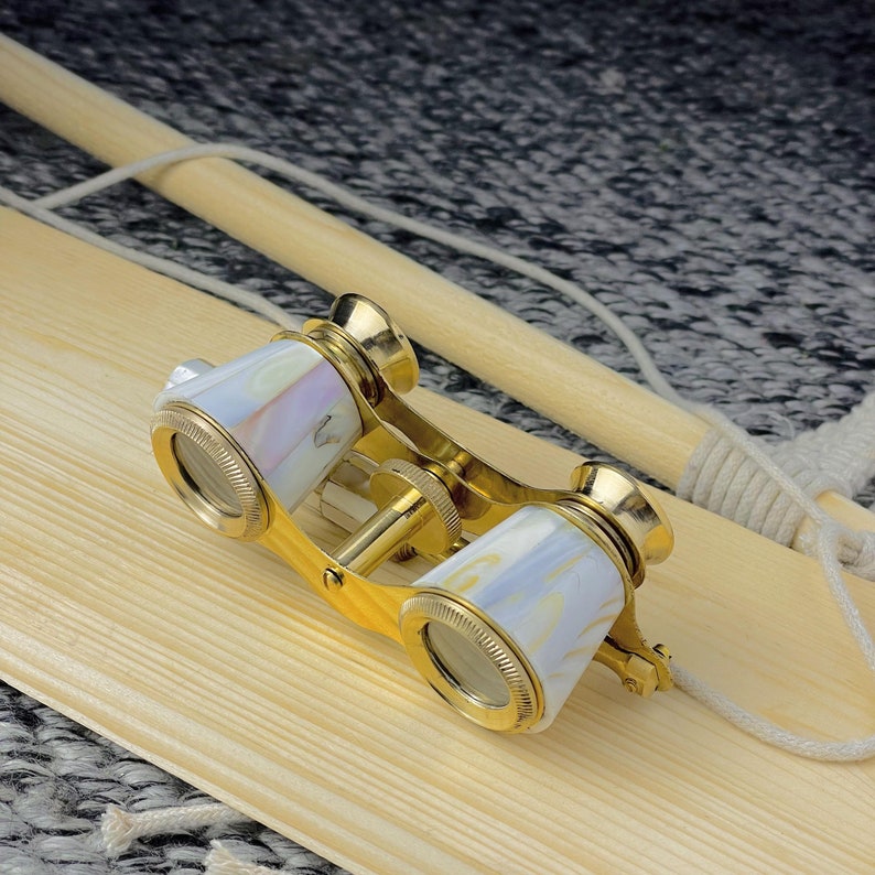 Handcrafted Polished Brass Opera Glasses — White Mother of Pearl view 8