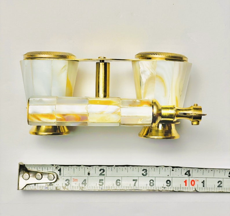 Handcrafted Polished Brass Opera Glasses — White Mother of Pearl view 10