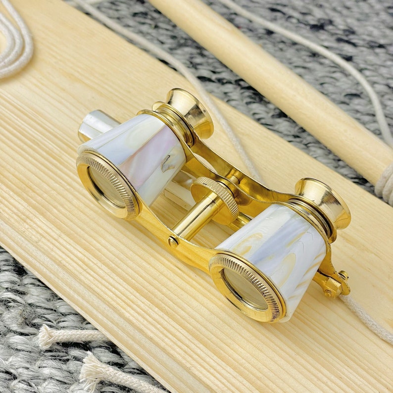 Handcrafted Polished Brass Opera Glasses — White Mother of Pearl view 11